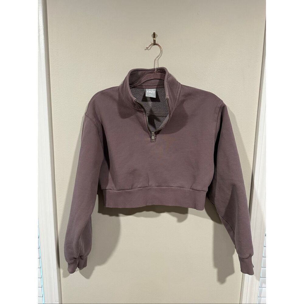 TNA Cozy Perfect Fleece Mauve Cropped 1/4 Zip Sweatshirt S
